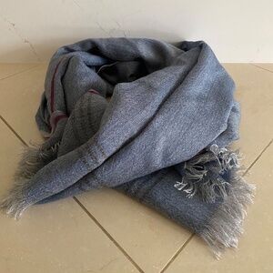 Maison Scotch Unisex Blue With Red & Black Stripes Wool Blend Scarf One Size